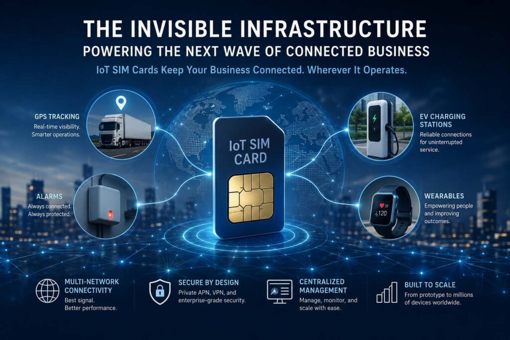 IoT SIM Card powering GPS trackers, Alarms, Wearables, EV Charging stations, and many other remote unmanned devices.